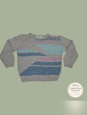 Carducci Vintage 80s 90s Loose Sweater Grey Pink Blue 35% Silk Womens Size Small